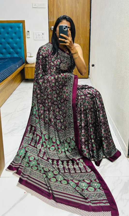 Soft Gajji Silk Bollywood Saree with Crape Silk Printed Pallu & Contrast Blouse