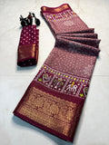 Cotton Dola Silk Jacquard Border Warli Printed Jari Work Sari with Blouse