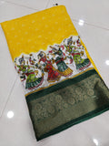 Cotton Dola Silk Jacquard Border Bandhani Printed Jari Work Sari with Blouse