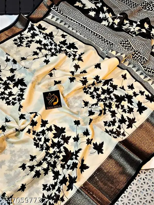 Dola Jequard Warli Digital printed Sequnce Border Colour saree with Warli printed beautiful Pallu And Blouse