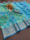 Jalpari Dola Jacquard Border Flower Printed Beautiful Colors Art Work Saree