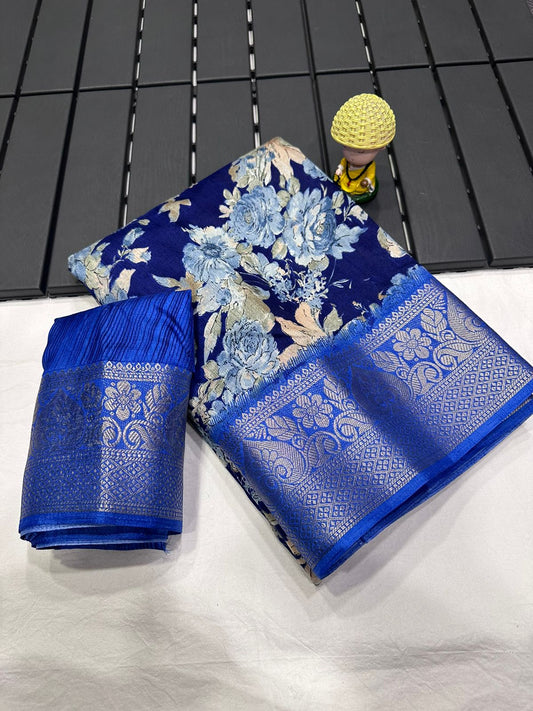 Jalpari Saree Dola Kalamkari Print Jacquard Border Beautiful Border Saree With Blouse