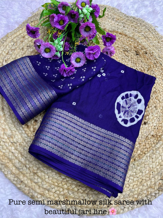 Soft Blooming Marshmallow Fabric Saree with Jacquard Border and Contrast Blouse