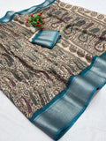 Jalpari Saree Dola Kalamkari Print Jacquard Border Beautiful Border Saree With Blouse