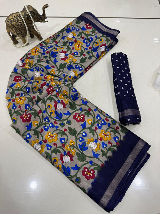 Jaipuri Hand Block Printed Soft Cotton Mulmul Saree ,Sanganeri Cotton Malmal Saree, Bagru Cotton Saree, Batic / Batik Print Cotton saree With Attached Blouse