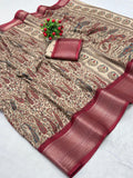 Jalpari Saree Dola Kalamkari Print Jacquard Border Beautiful Border Saree With Blouse