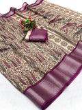 Jalpari Saree Dola Kalamkari Print Jacquard Border Beautiful Border Saree With Blouse