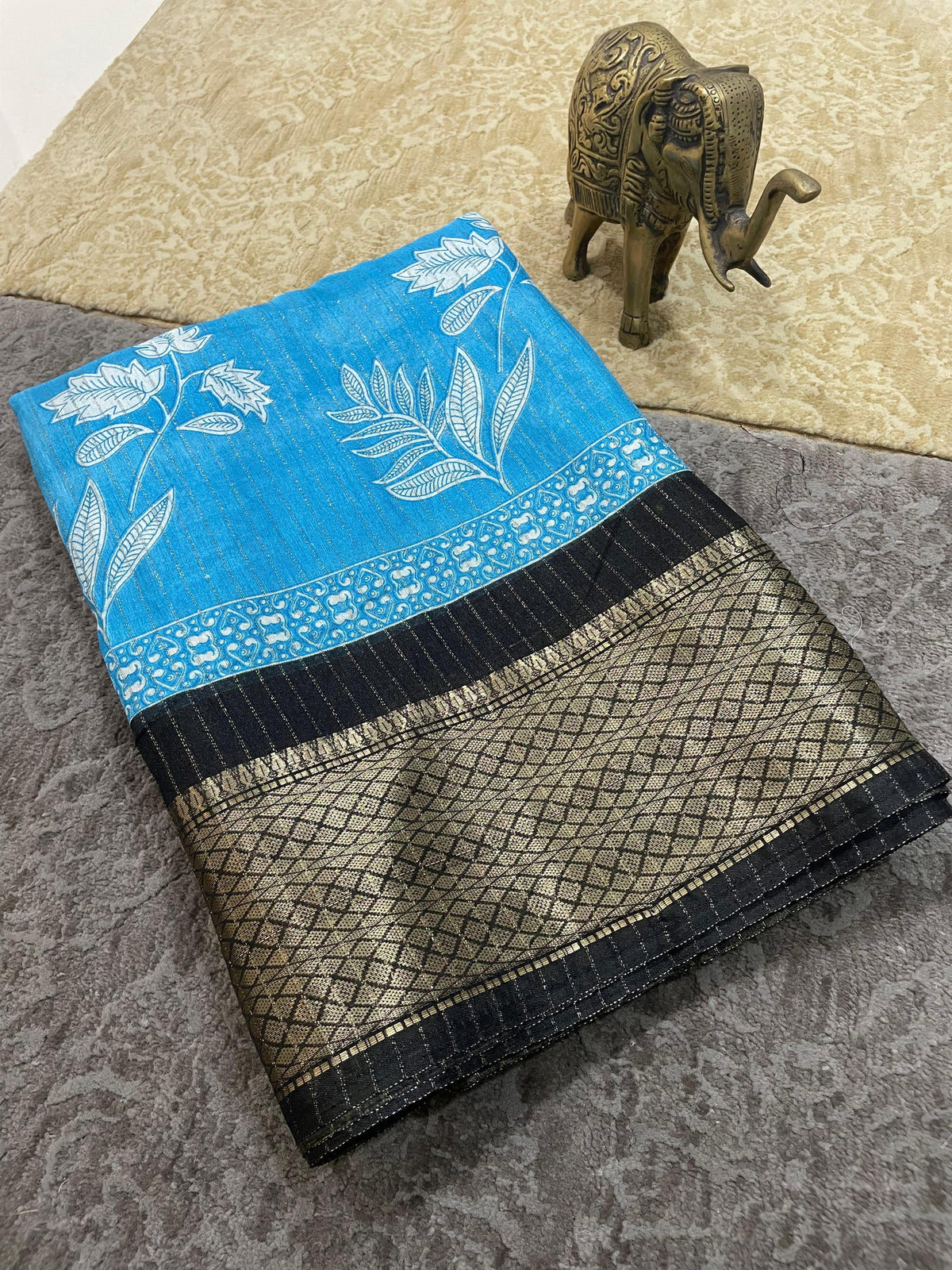 Jalpari Flower Print Jacquard Border Beautiful Colors Art Work Saree