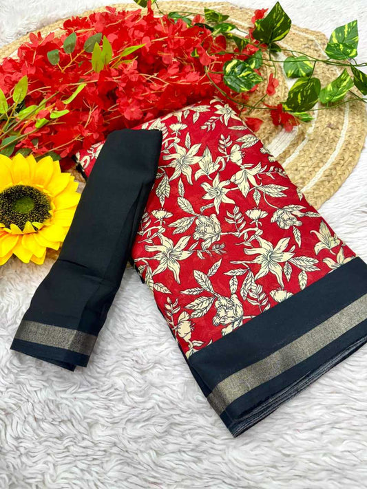 Jaipuri Hand Block Printed Soft Cotton Mulmul Saree ,Sanganeri Cotton Malmal Saree, Bagru Cotton Saree, Batic / Batik Print Cotton saree With Attached Blouse
