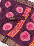 Jalpari Saree Marshmallow Bandhni Print Jacquard Border Beautiful Border Saree With Blouse