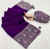 Designer New Trending Gajji Silk Bollywood Saree with Printed Pallu & Contrast Blouse