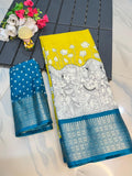 Jalpari Kalamkari Jacquard Border Beautiful Colors Art Work Saree