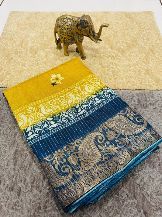 Jalpari Saree Flower Print Jacquard Border Beautiful Border Colors Art Saree Work