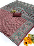 New Treanding Pure Japan Crape Silk & Gajji Silk Bollywood Saree with Printed Blouse