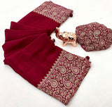 Designer New Trending Gajji Silk Bollywood Saree with Printed Pallu & Contrast Blouse