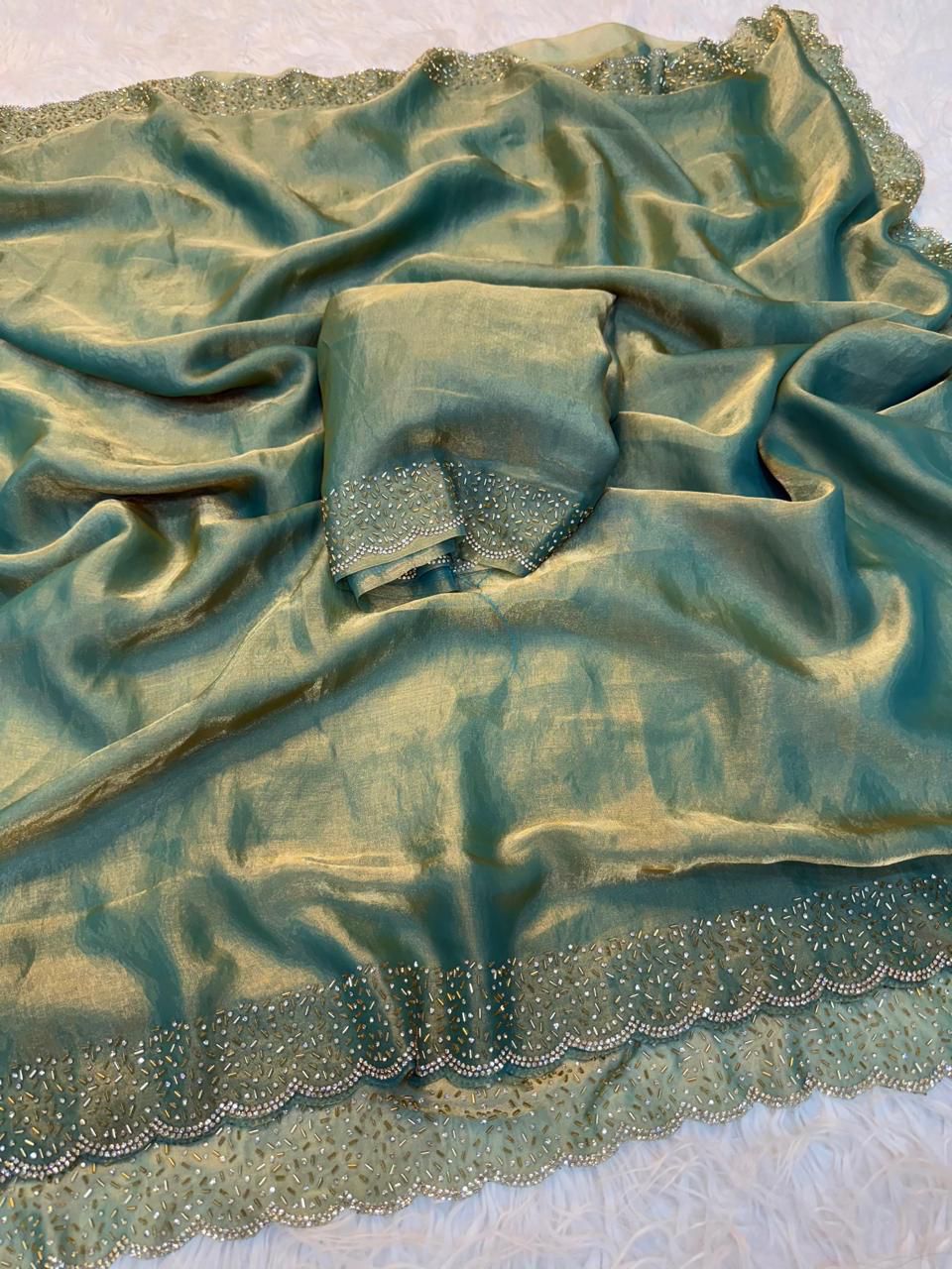 Jalpari Soft Chiffon Fendy hot lace & Fancy Val-Moti Border Pattern in limited edition Saree