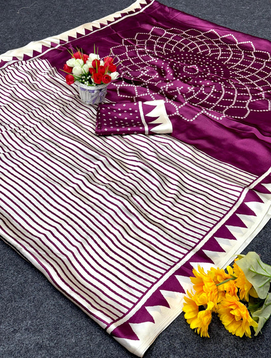 Bollywood Pure Japan Crape Silk & Gajji Silk Bollywood Saree with Printed Blouse