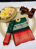 Jalpari Saree Sequence Flower Print Jacquard Border Beautiful Border Colors Art Saree Work