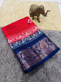 Jalpari Saree Flower Print Jacquard Border Beautiful Border Colors Art Saree Work