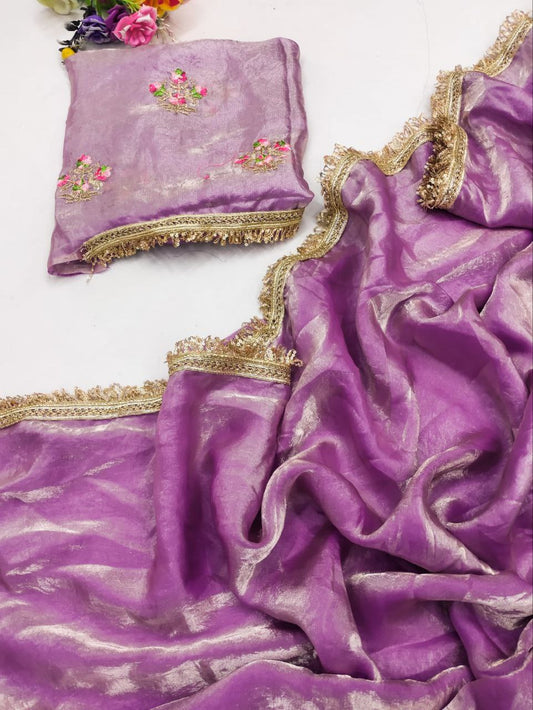 Jalpari Chiffon Golden Shining Super hot Sequnce lace Pattern in limited edition Saree