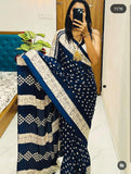 Crape Silk Beautiful Gajji Silk Bollywood Saree with Bandhani Printed Pallu & Contrast Blouse