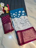 Jalpari Kalamkari Jacquard Border Beautiful Colors Art Work Saree