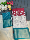 Jalpari Kalamkari Jacquard Border Beautiful Colors Art Work Saree