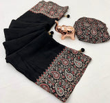 Designer New Trending Gajji Silk Bollywood Saree with Printed Pallu & Contrast Blouse