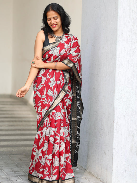 Jaipuri Hand Block Printed Soft Cotton Mulmul Saree ,Sanganeri Cotton Malmal Saree, Bagru Cotton Saree, Batic / Batik Print Cotton saree With Attached Blouse