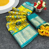 Jalpari Saree Dola Kalamkari Print Jacquard Border Beautiful Border Saree With Blouse