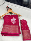 Blooming Marshmallow Fabric Saree with Jacquard Zari Border and Contrast Blouse