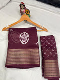 Blooming Marshmallow Fabric Saree with Jacquard Zari Border and Contrast Blouse