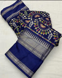 Dola Jequard Sequnce Border Digital Warli Printed Beautiful Art Work Saree
