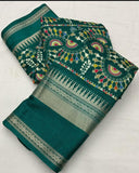 Dola Jequard Sequnce Border Digital Warli Printed Beautiful Art Work Saree