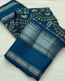 Dola Jequard Sequnce Border Digital Warli Printed Beautiful Art Work Saree