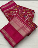 Dola Jequard Sequnce Border Digital Warli Printed Beautiful Art Work Saree
