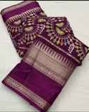 Dola Jequard Sequnce Border Digital Warli Printed Beautiful Art Work Saree
