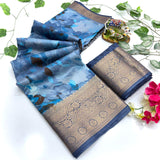 Jalpari Saree Dola Kalamkari Print Jacquard Border Beautiful Border Saree With Blouse