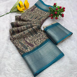 Jalpari Saree Dola Kalamkari Print Jacquard Border Beautiful Border Saree With Blouse