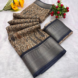 Jalpari Saree Dola Kalamkari Print Jacquard Border Beautiful Border Saree With Blouse