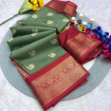 Jalpari Saree Dola Sparkle Zari Kalamkari Print Jacquard Border Beautiful Border Saree With Blouse