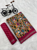 Jaipuri Hand Block Printed Soft Cotton Mulmul Saree ,Sanganeri Cotton Malmal Saree, Bagru Cotton Saree, Batic / Batik Print Cotton saree With Attached Blouse
