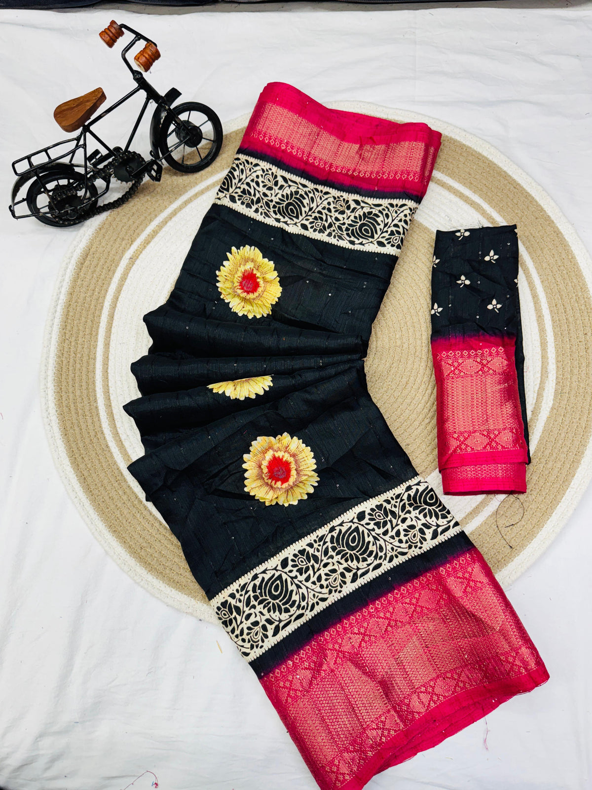 Jalpari Saree Sequence Flower Print Jacquard Border Beautiful Border Colors Art Saree
