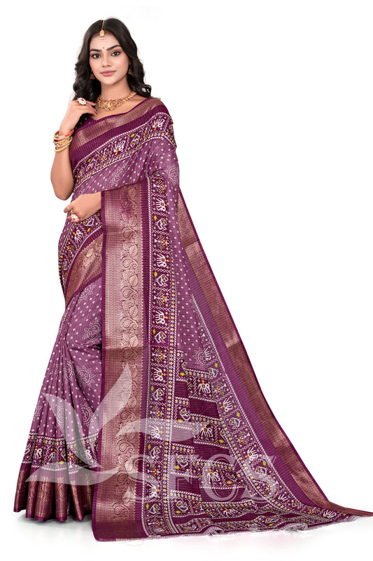PATOLA PRINT DOLA SILK SPARKLE ZARI BANDHANI PRINT WITH JACQUARD BODAR
