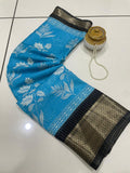 Jalpari Saree Flower Print Jacquard Border Beautiful Colors Art Work Saree