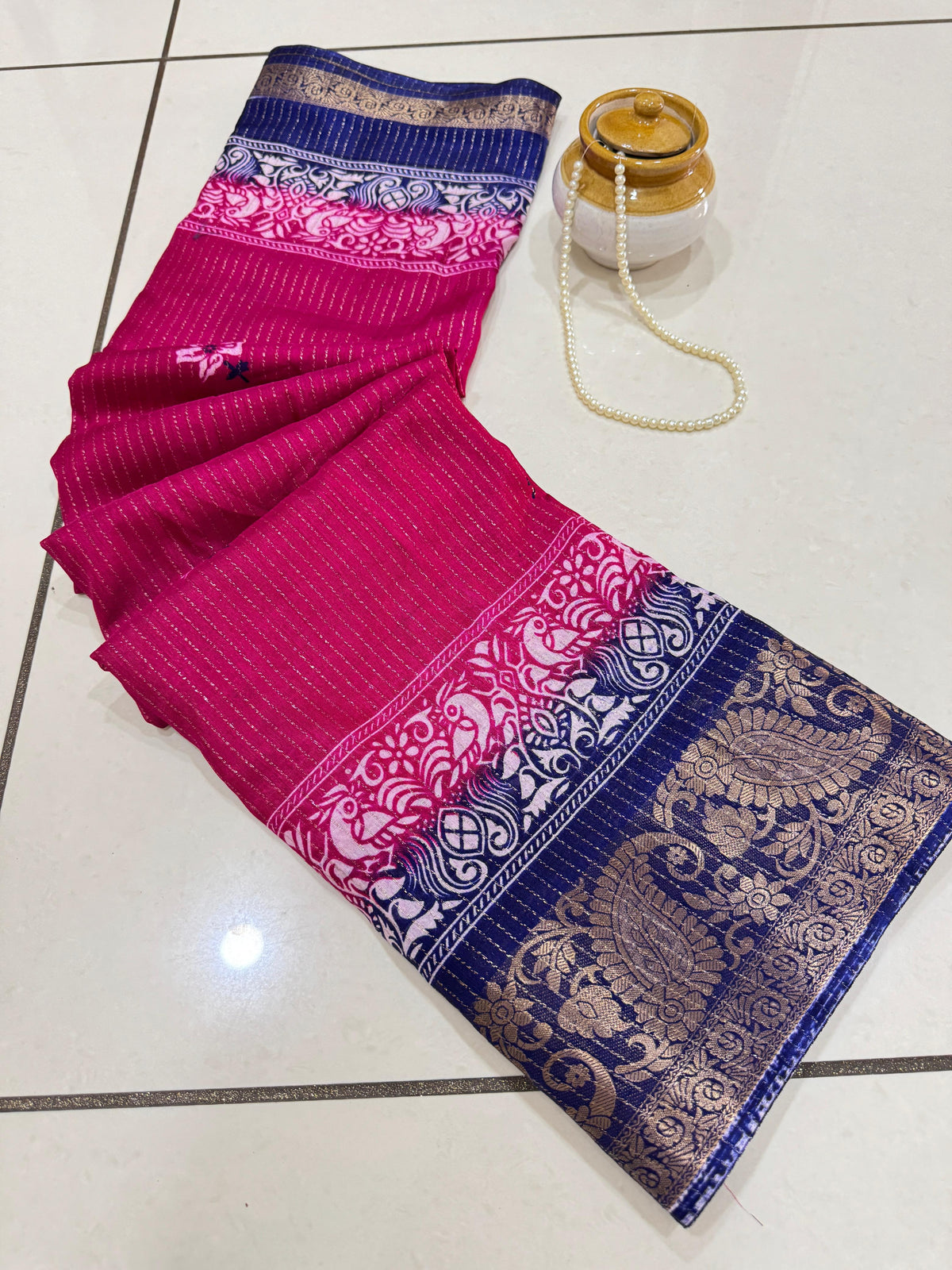Jalpari Saree Trending Flower Print Jacquard Border Beautiful Border Colors Art Saree Work