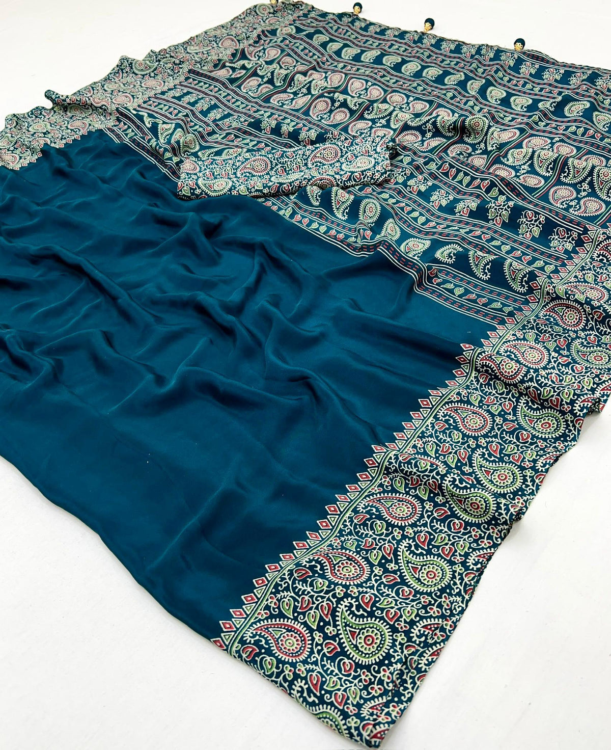 Designer New Trending Beautiful Gajji Silk Bollywood Saree with Printed Pallu & Contrast Blouse