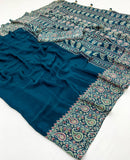 Designer New Trending Beautiful Gajji Silk Bollywood Saree with Printed Pallu & Contrast Blouse