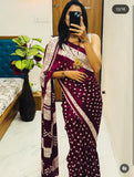 Crape Silk Beautiful Gajji Silk Bollywood Saree with Bandhani Printed Pallu & Contrast Blouse