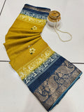 Jalpari Saree Trending Flower Print Jacquard Border Beautiful Border Colors Art Saree Work